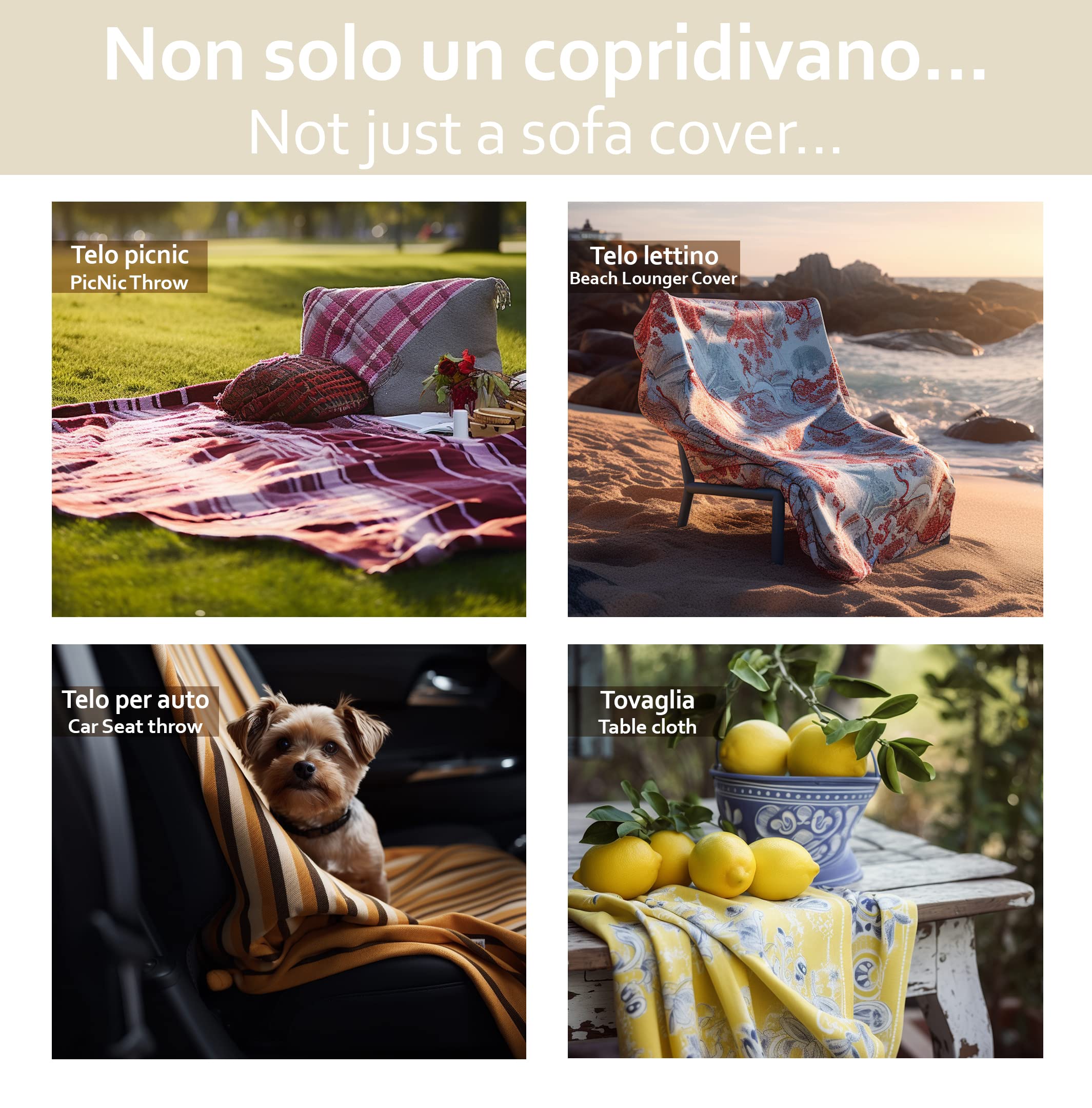 HomeLife - Telo Copridivano Copritutto Copriletto Singolo in Cotone Panama | Made in Italy | Telo Arredo Granfoulard Gran Foulard Traspirante Primavera Estate 160x280 cm | Giulia - Grigio
