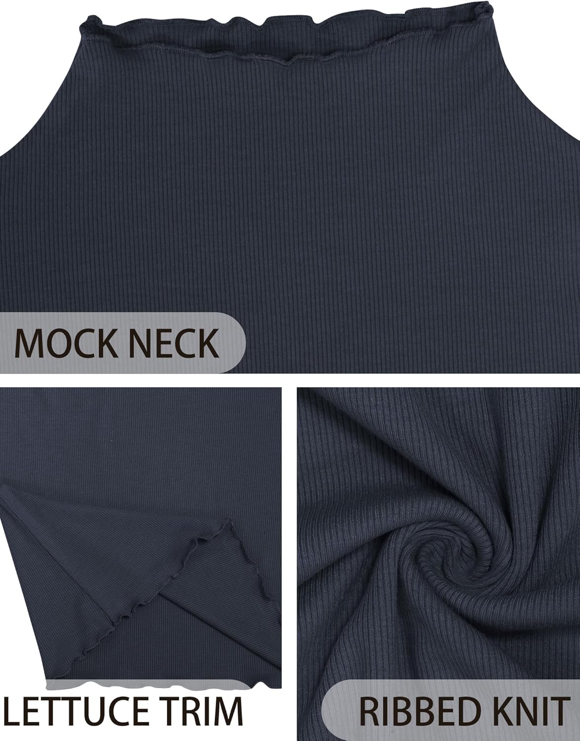 Herou 2 Pack Women Lettuce Trim Ribbed Knit Long Sleeve Top Mock Neck Basic Layer Tops Turtleneck Thermal Underwear Tops - Image 7