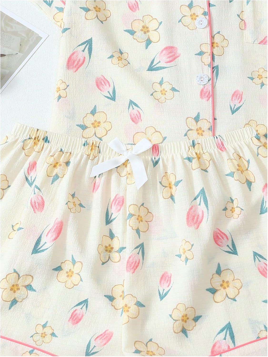 MakeMeChic Women's 2 Piece Floral Pajama Set Short Sleeve Button Down Shirt and Shorts Cute Sleepwear - Image 4