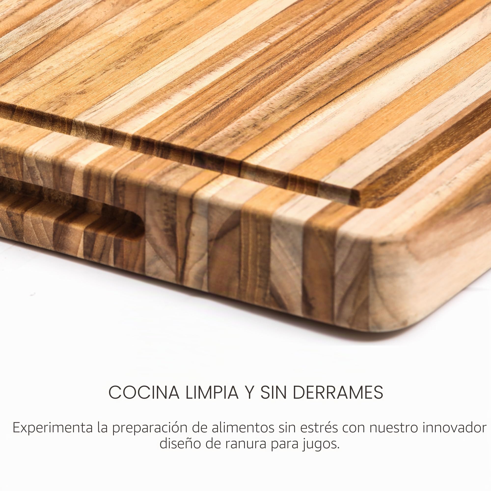 Nº 108 de Proteak/cocina tabla de cortar con surco/Junta de cocina tabla de cortar tabla de cortar/madera de teca/teca/teca/61 x 45,8 x 3,8