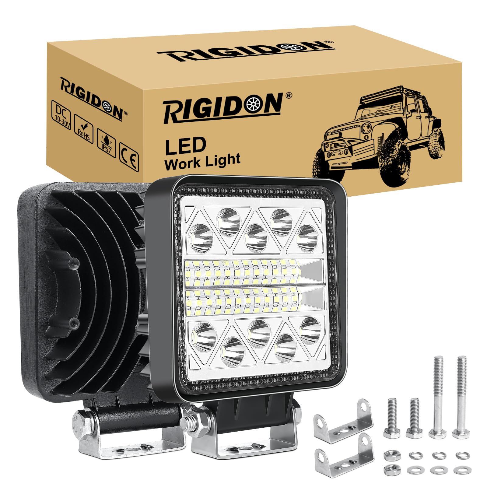 RIGIDON 2 sztuki 4 cale 10 cm 51 W 2100 lm reflektory LED do motocykli, 12 V 24 V reflektory światła, reflektor roboczy LED do samochodu ciężarówki terenowej UTE ATV traktor 4 x 4 pojazdy łódź, 6000K
