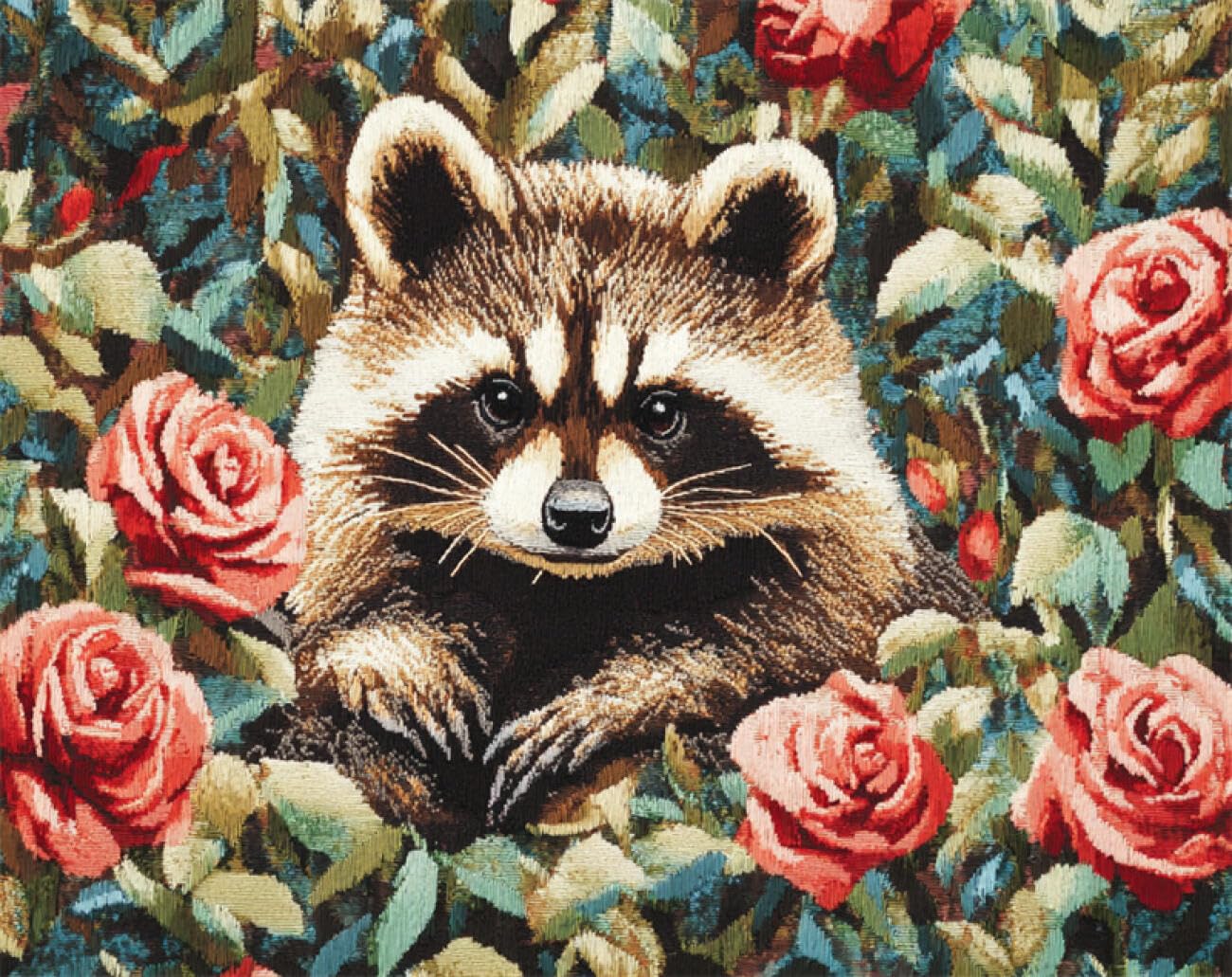 AMBATTERY Animal Rug Making Kit Raccoon and Rose Cross Stitch Rug Making Kit，Carpet Crochet Kits Embroidery Set Needlework Crafts for Home Decor 21x29in