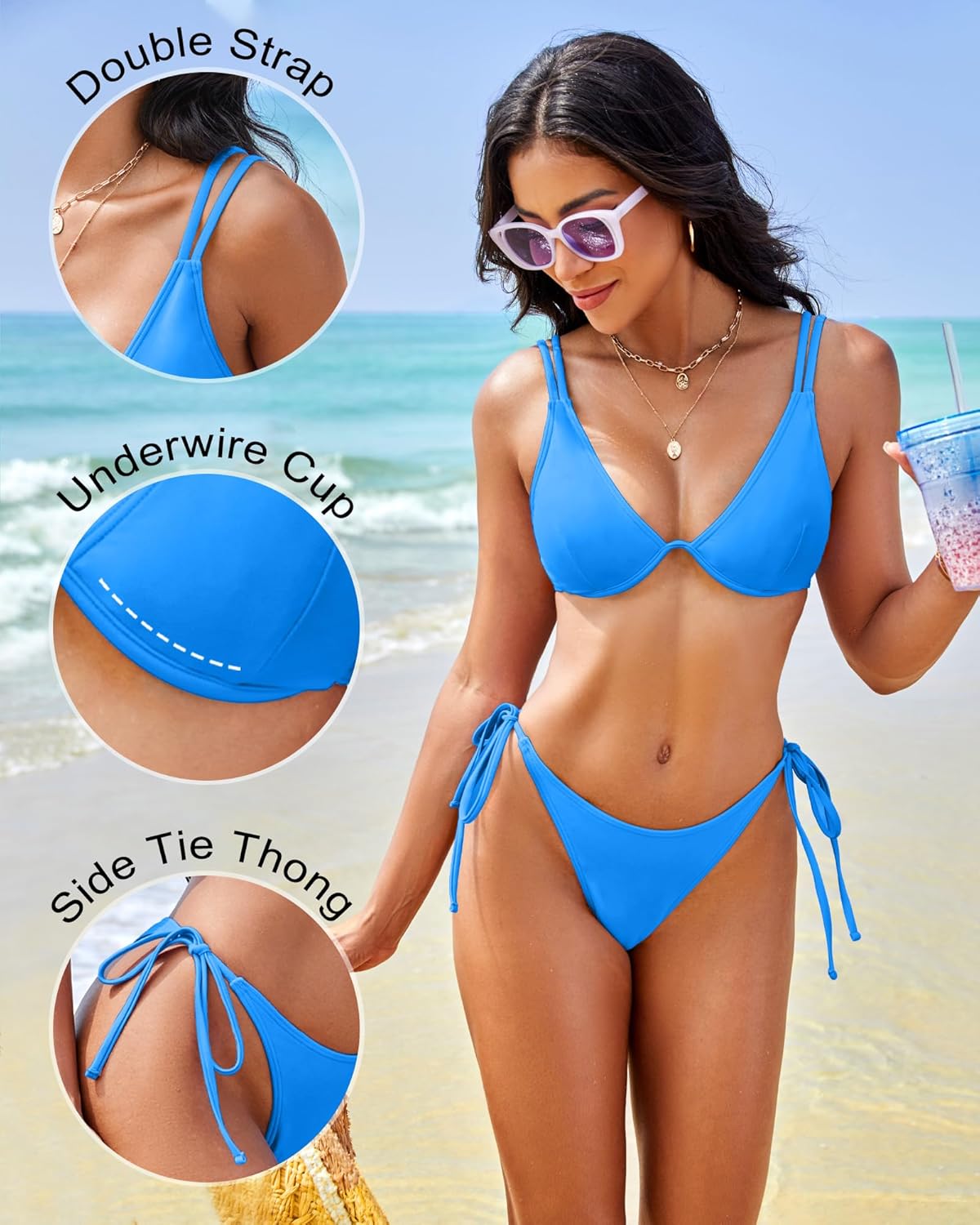 Jolefille Thong Bikini Sets Women Underwire Two Piece Swimsuit Teens Bathing Suit Triangle Bikini Top Modest Swim Suits 2026