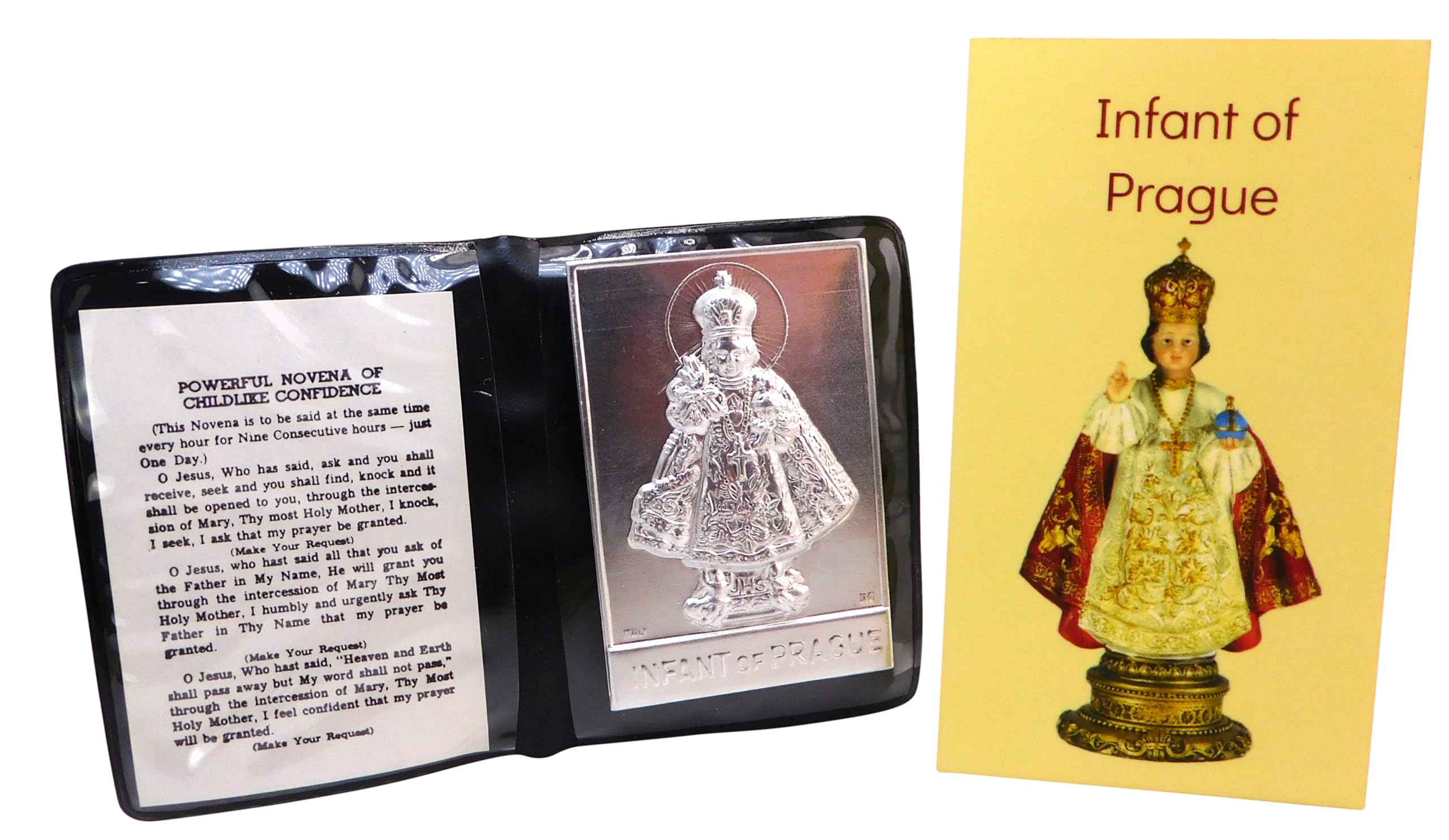 Westmon Works Infant of Prague Catholic Prayer Folder Set with Embossed Italian Metal Baby Jesus Image