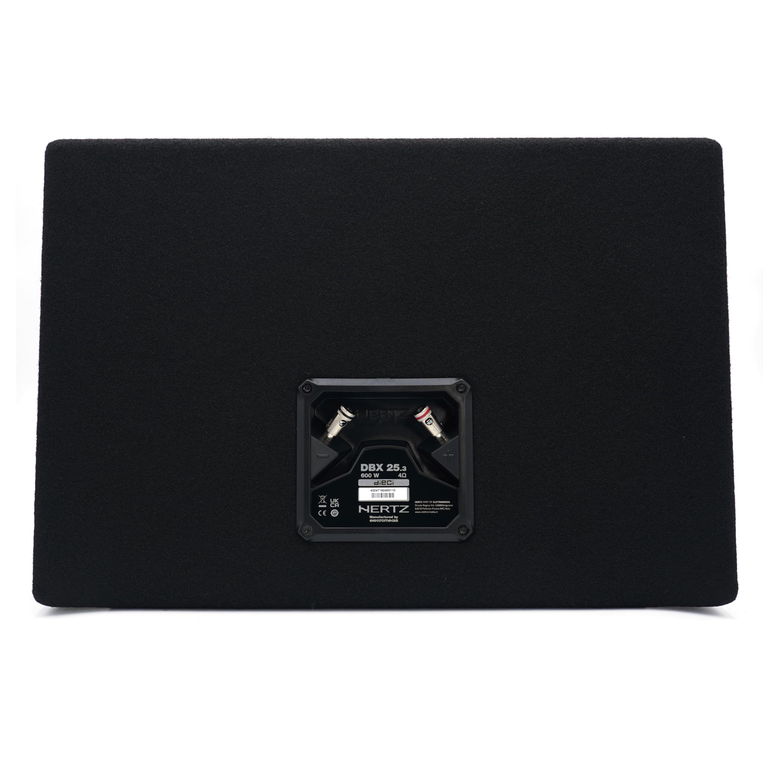 Hertz DBX 25.3 Caja Acústica con Subwoofer de 250 mm Preinstalado, Diseño Sellado, 600 W, Respuesta 32-400 Hz, MDF, Conectividad Bluetooth, Negro, Coche