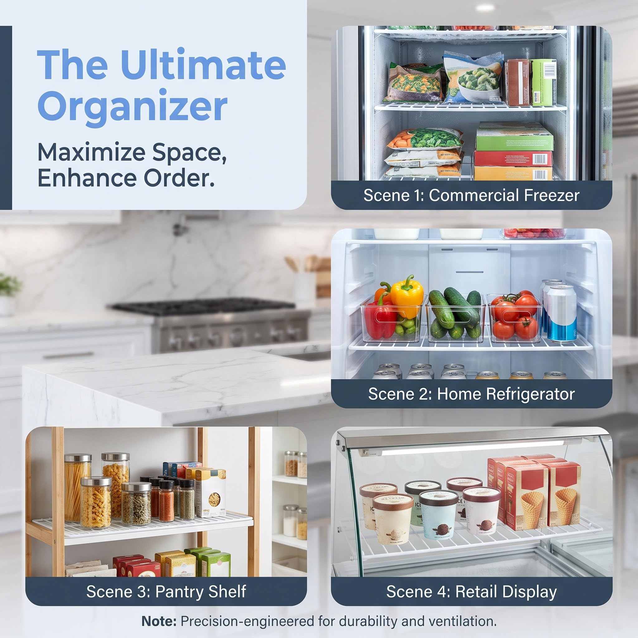Ipetboom Divisore per Congelatore in Ferro Bianco, Ripiano Frigo Versatile Design Adattabile, per Frigoriferi e Gelaterie, Organizzazione Efficiente