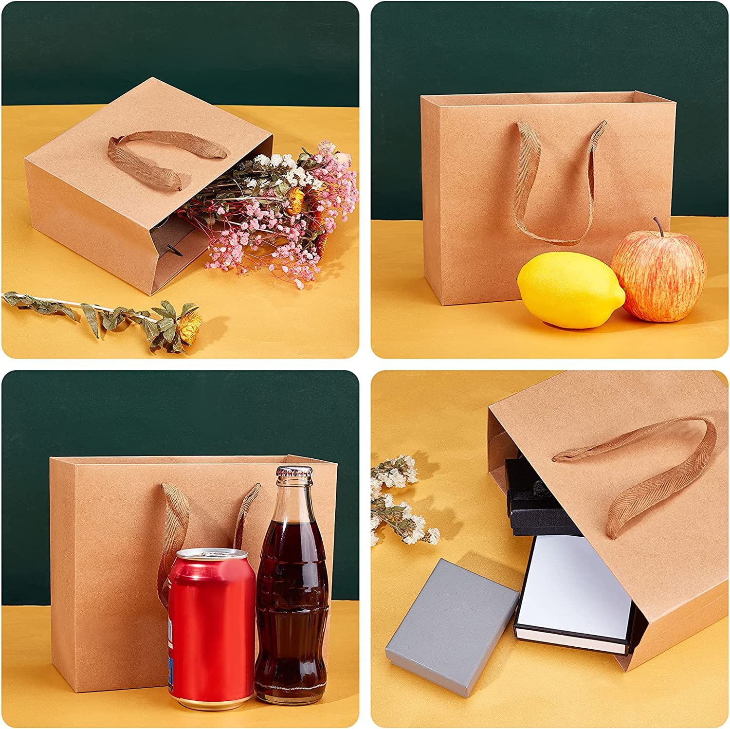Sac de Cadeau en Papier Kraft Sac à Main avec Poignée Emballage Pochettes Cadeaux Rrecyclable Sac de Fête Sachet Fourre-Tout Sac de Courses Mariage Anniversaire Noël Halloween Shopping