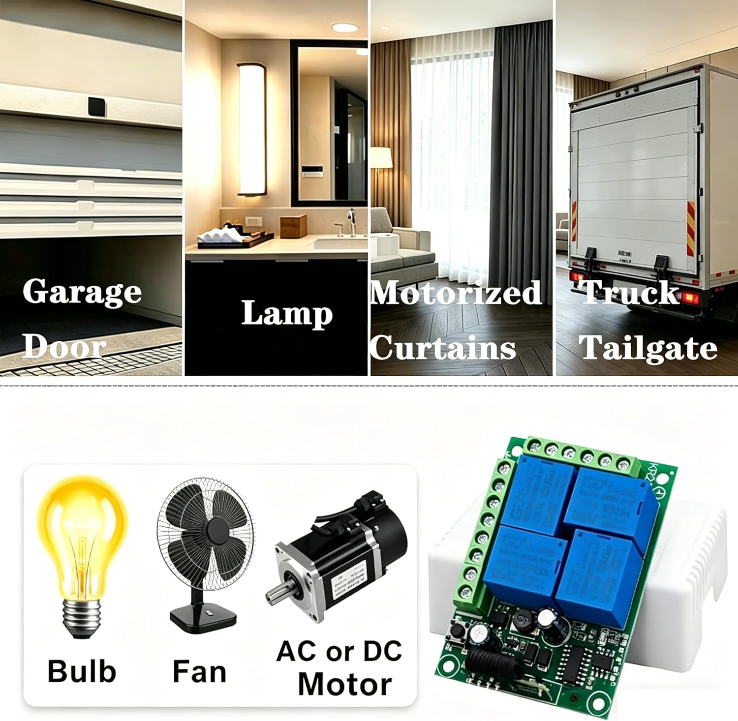 QIACHIP 433MHz Universal Wireless Remote Control Switch DC 12V 4CH Relay Wireless RF Remote Control Switch Transmitter and Receiver for Lights Garage Door Motor Awning