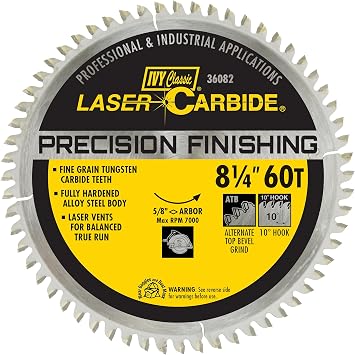 IVY Classic 36082 Premium Swift Cut 8-1/4-Inch 60 Tooth Carbide Circular Saw Blade with 5/8-Inch Diamond Knockout Arbor, 1/Card, Silver