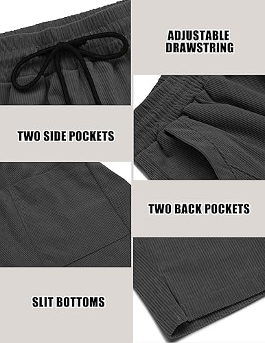 Miniatura 5 de COOFANDY - Pantalones de sarga para hombre con cintura elástica, cordón ajustable, pantalones harem, estilo casual suelto, pantalones largos de moda