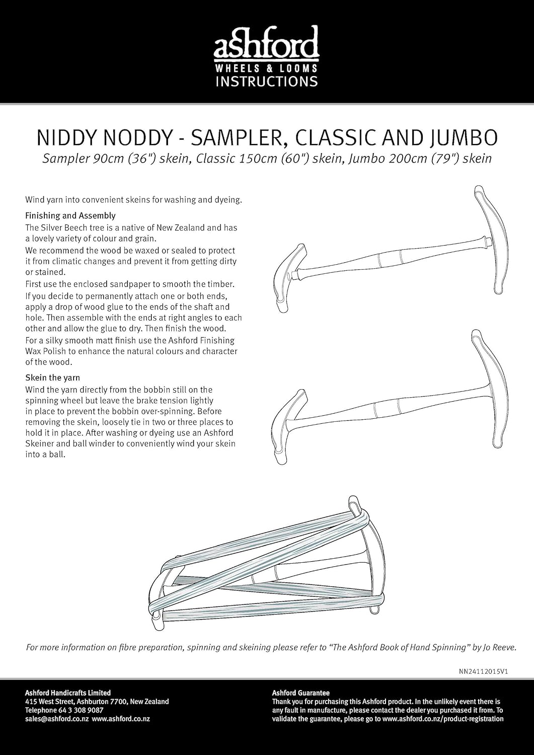 Ashford Jumbo Niddy Noddy - Wooden Yarn Winder - 78 Inch Skein - Easy Skein Removal - Compact Storage
