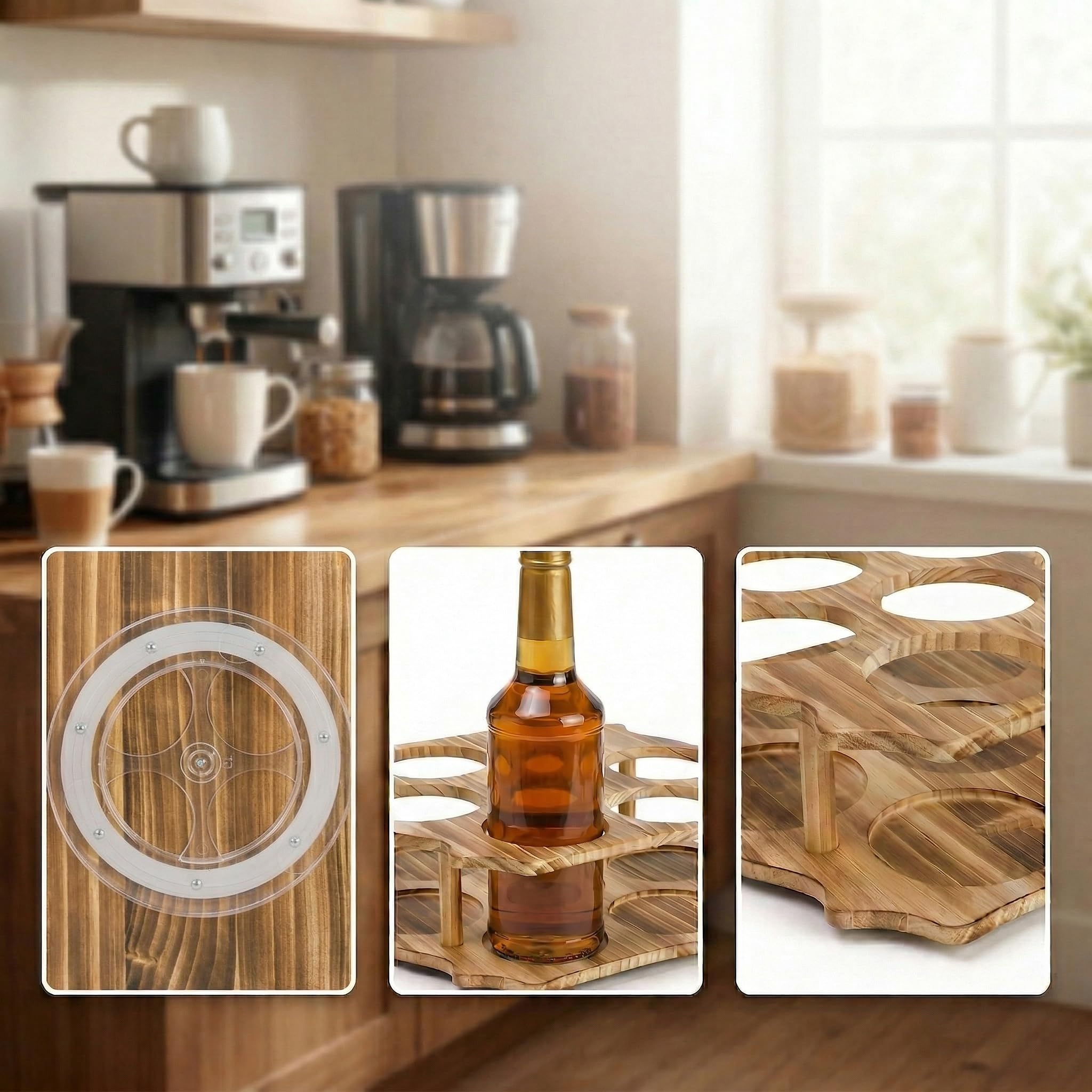 Kingrol Organizer per sciroppo di caffè, supporto rotante per 7 bottiglie per sciroppo, vino, condimenti, accessori per bar, organizer da cucina