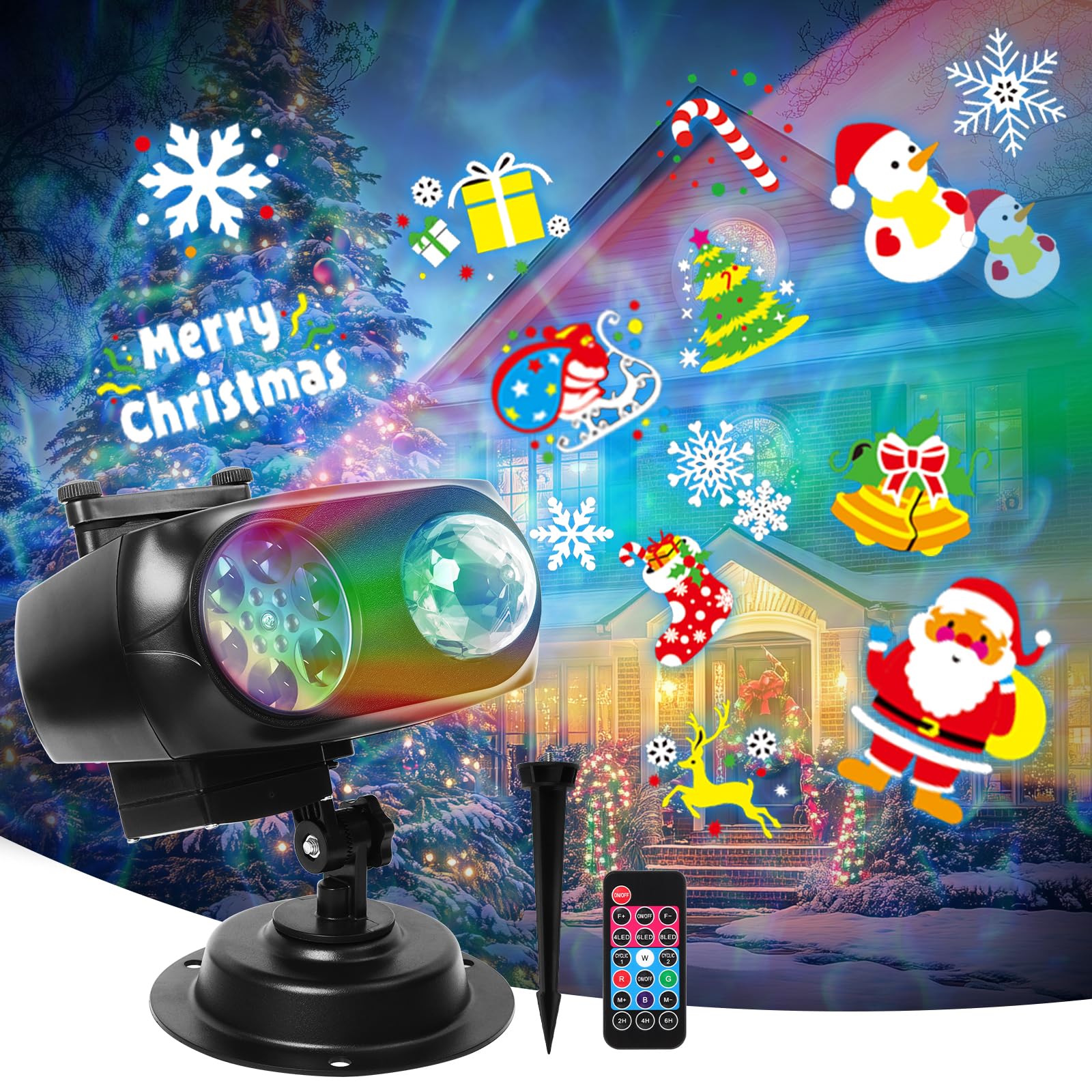 Projektor Weihnachten Aussen, 2-in-1 Dynamische Projektor Lichter 96 Cartoon,12 Themen,10 Wasserwelleneffekt mit Fernsteuerung Timer Weihnachtsdeko außen Innen Wasserdichte mit für Weihnachten Party