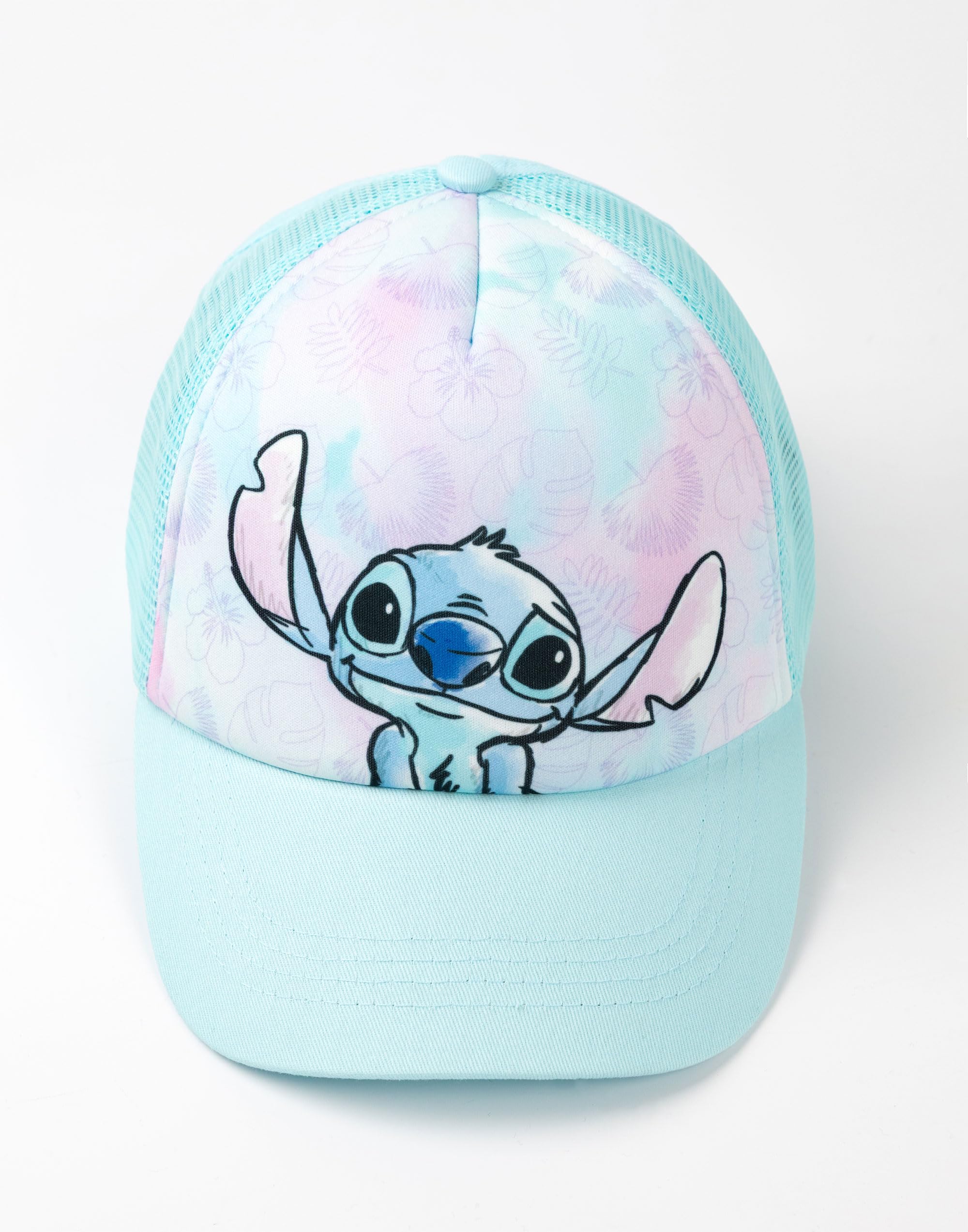 Disney Lilo & Stitch - Gorra de béisbol ajustable para niñas en azul claro, gorra de uso casual con gráfico de puntada, mercancía de puntada, protección solar trasera de malla, accesorio de personaje