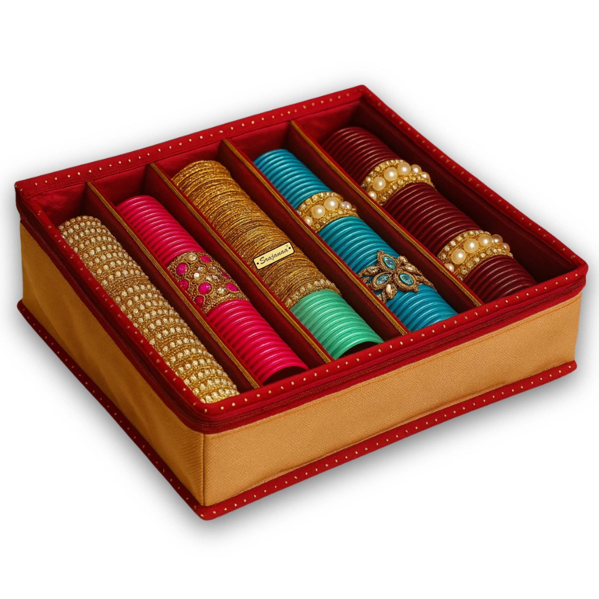PVC Material 5 Rod Zipper Bangle Box/Bangle Organizer Box/Jewellery Storage Box/Jewellery Pouch/Vanity Bag - Pack of 1 (Maroon)