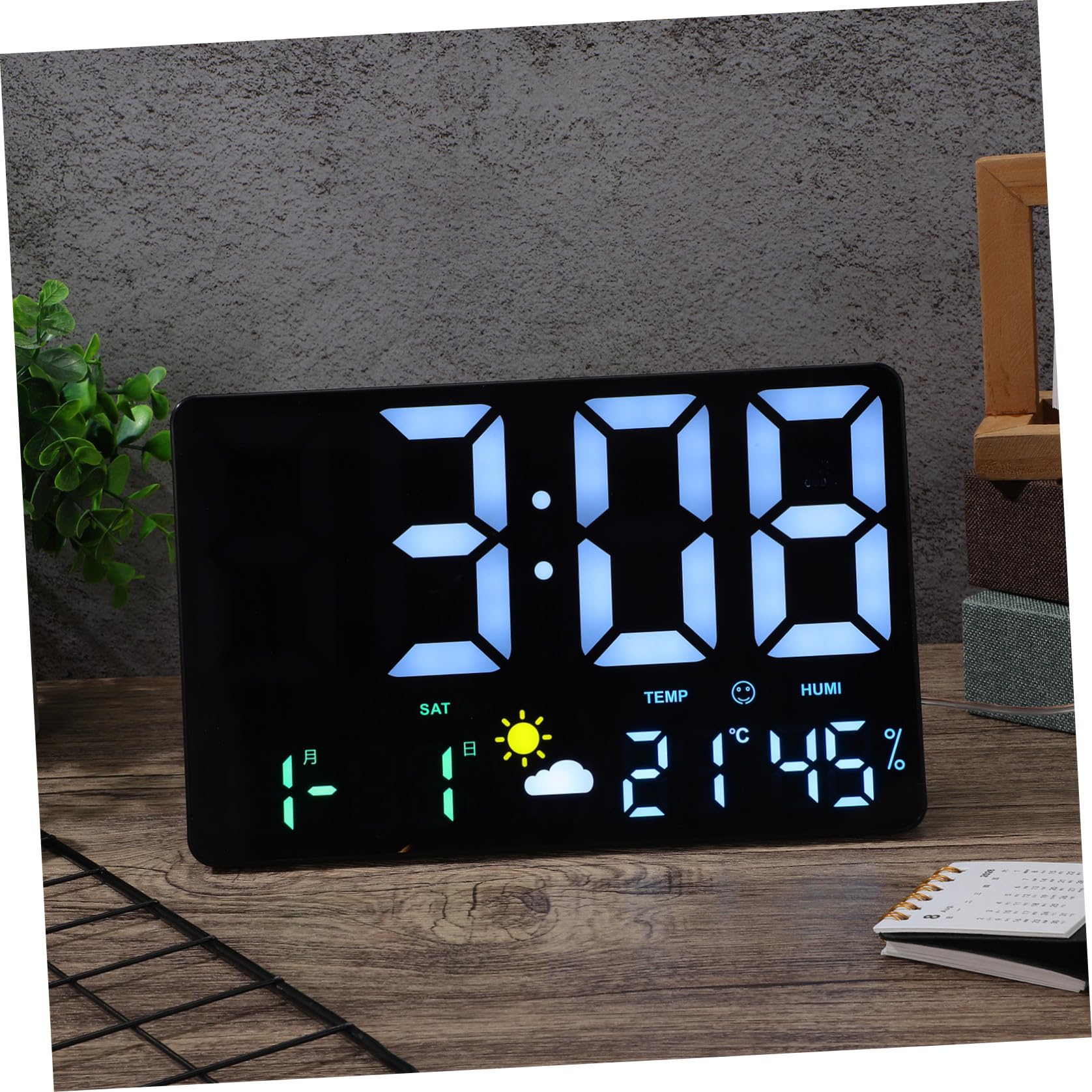 UPKOCH Orologio da Parete e Temperatura Grande Display Digitale LED Nero | Allarme Integrato, Rileva Umidità, Previsioni Meteo per Casa e Ufficio