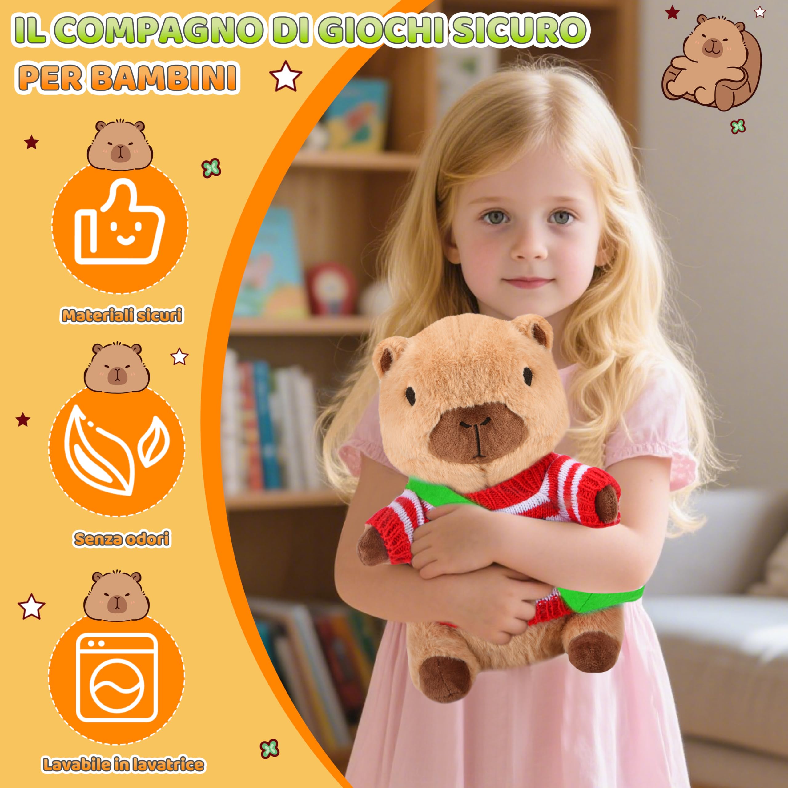 Charmofun Capibara Peluche, Peluche Capibara con Vestiti e Accessori, Cuscino Capybara da 25cm, Simpatici Peluche Capybara, Simulazione Animale Giocattoli, Regalo per Ragazzi e Ragazze (Marrone)