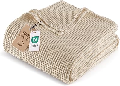 Exclusivo Mezcla 100% Cotton Waffle Queen Size Blanket, Khaki