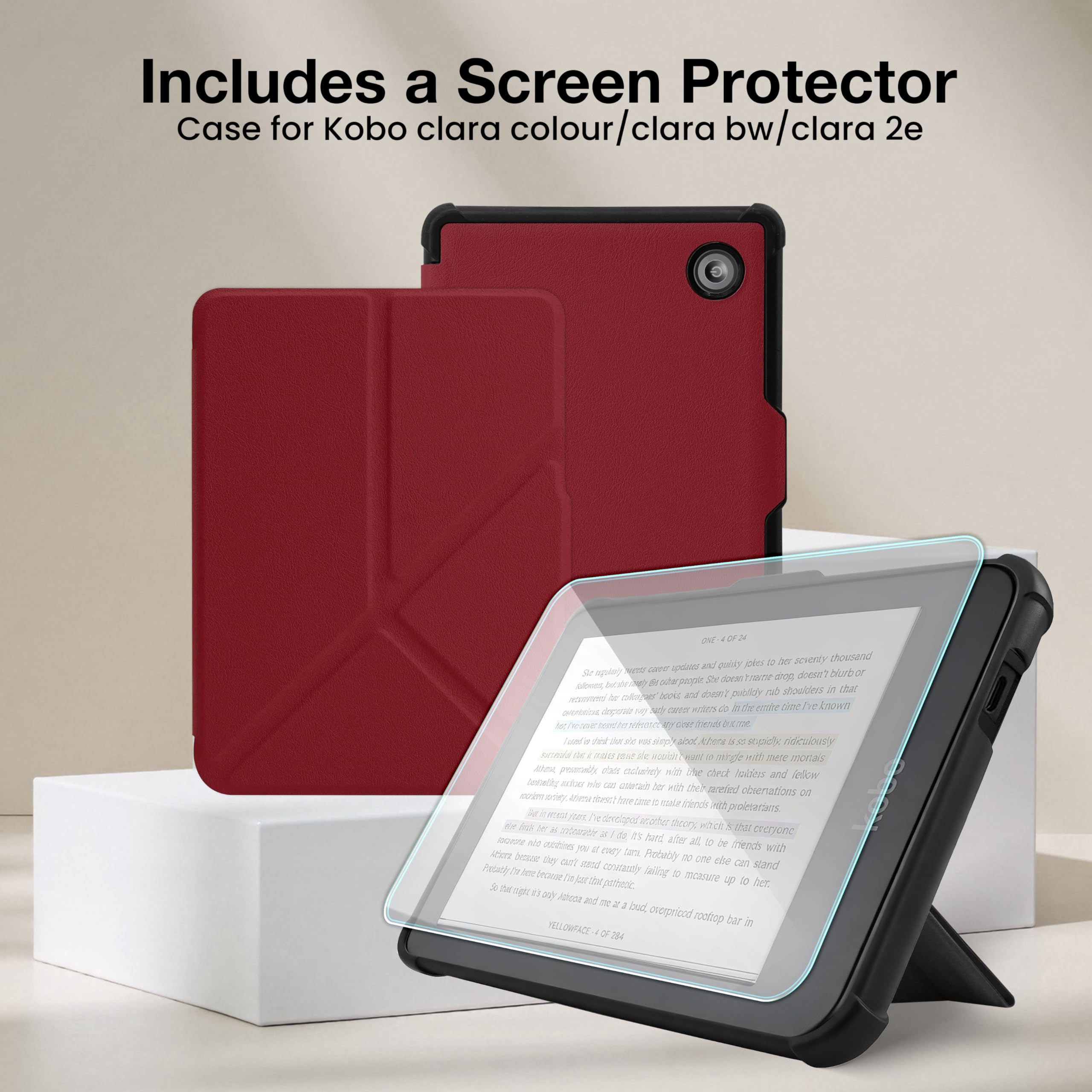 Funda para Kobo Clara Colour (2024)/Clara BW (2024)/Clara 2E - Funda de 6 pulgadas con soporte de origami y encendido y apagado automático, incluye protector de pantalla, compatible con modelo N367 — view 6