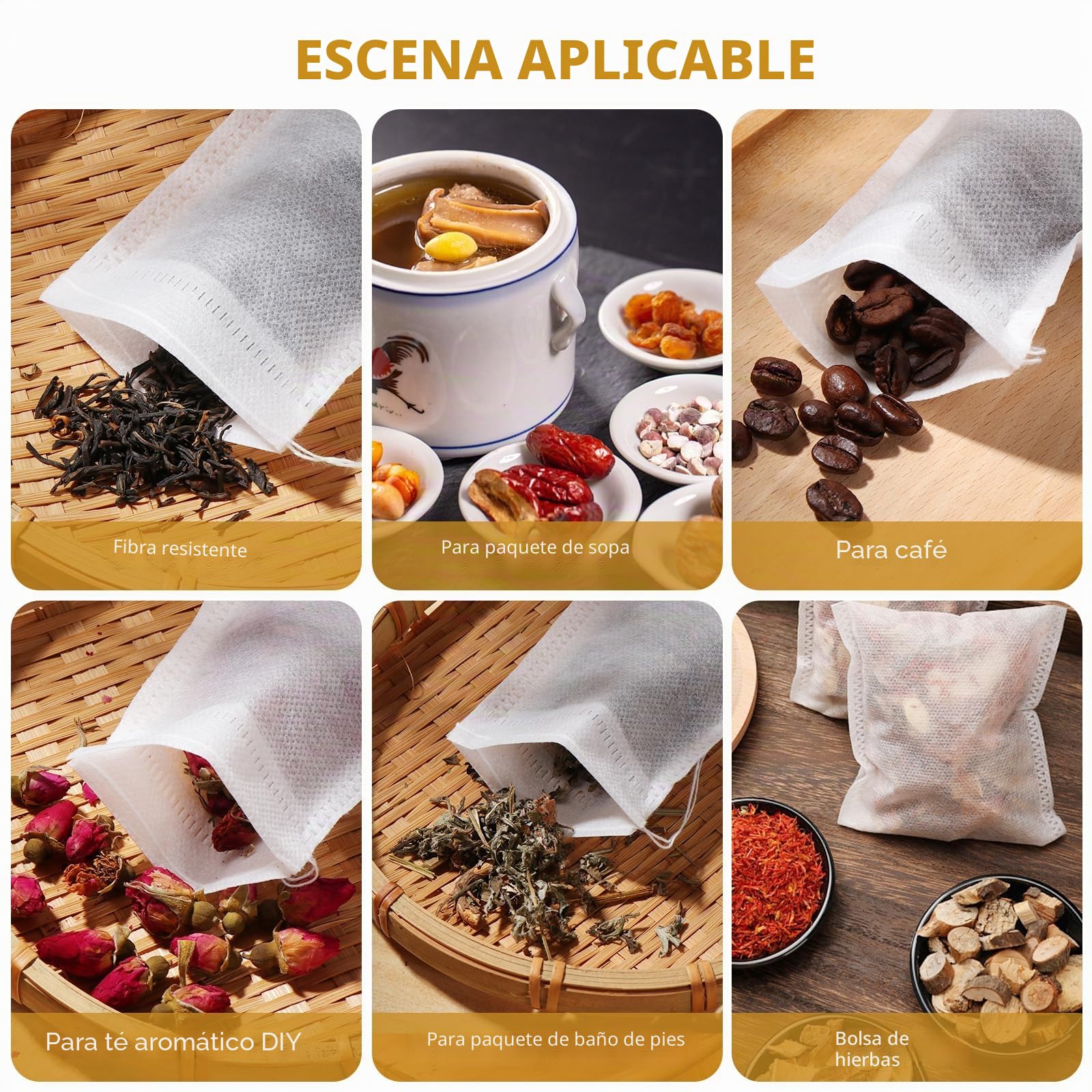 Vinabo 400 Piezas Filtros para Té, 7 x 9 cm Filtro Te, Bolsas Desechables de Filtro de Té Suelto,Infusor Te con Cordón, Bolsas de Te para Té Fragante, DIY Té, Especias, Vainilla, Lavanda, Café