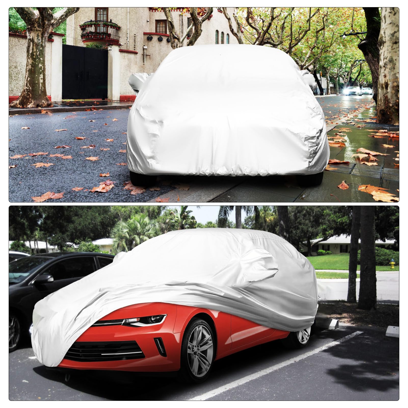 ULTECHNOVO 170t Outdoor Car Cover XL Silver Coated Protector for Snow Wind Protection Versatile Weather Automobile Cover for — view 8