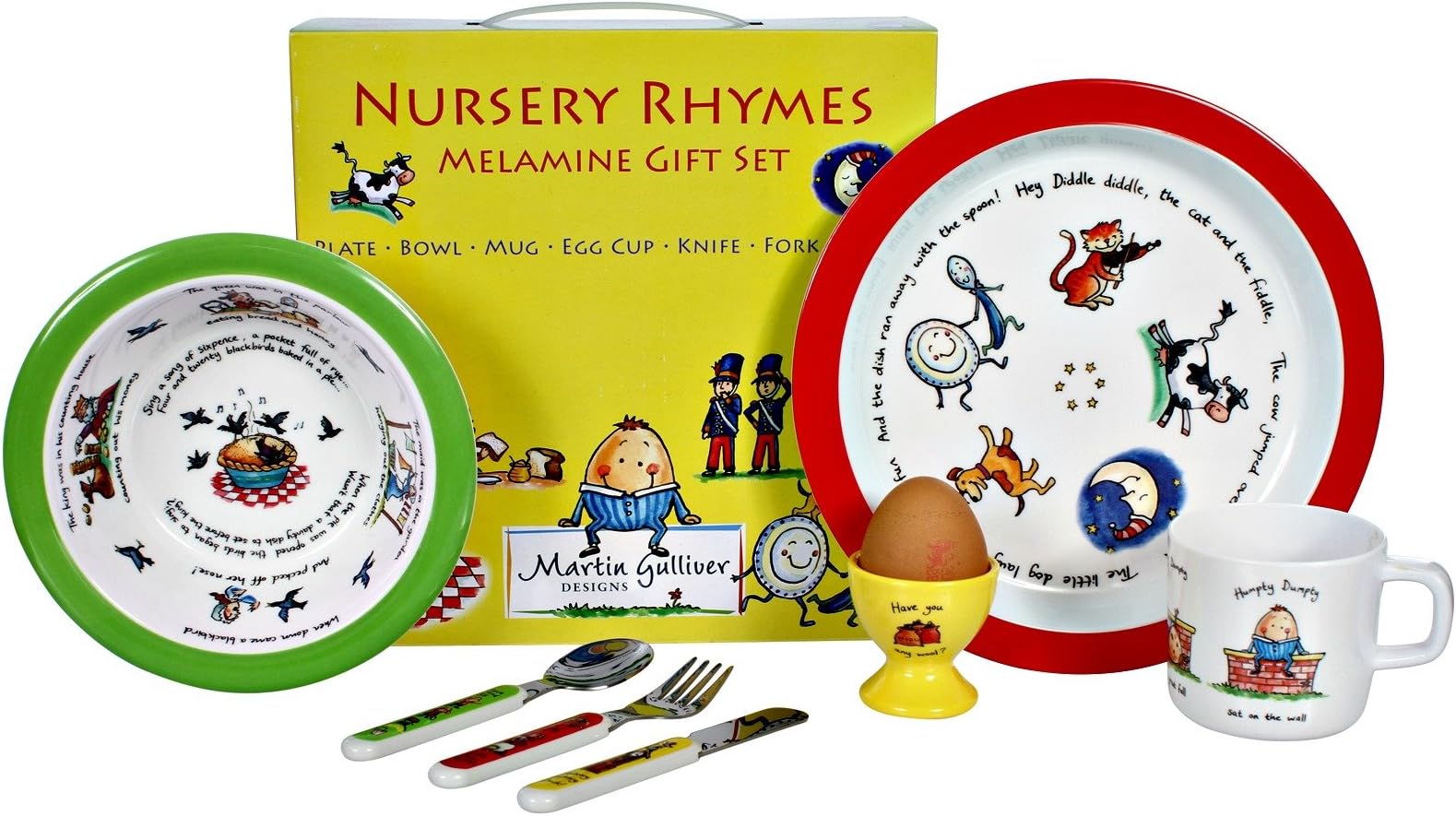 Martin Gulliver Designs Nursery Rhymes Melamine Gift Set, Multi-Colour, 23 x 23 x 7 cm