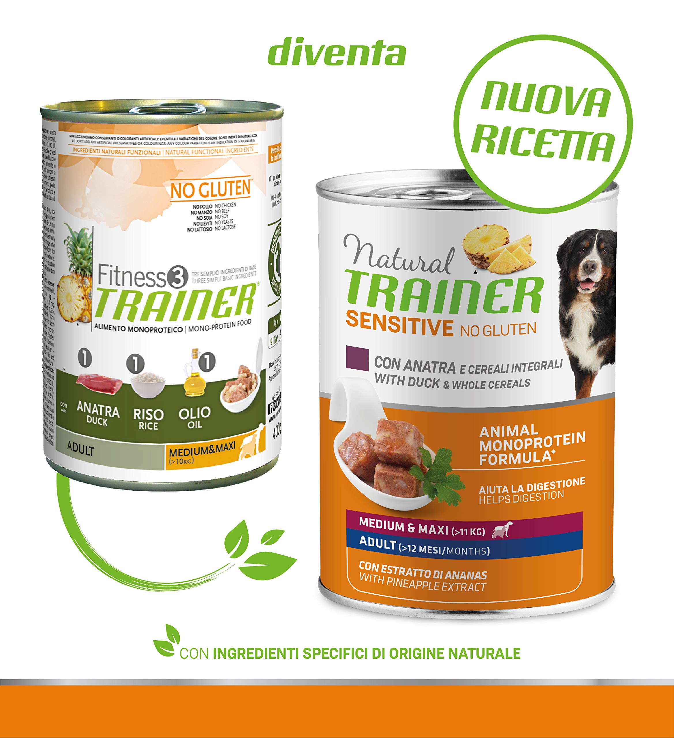 Natural Trainer Sensitive No Gluten Medium Maxi Cibo Umido per Cani con Anatra e Cerali Integrali 12 x 400 g