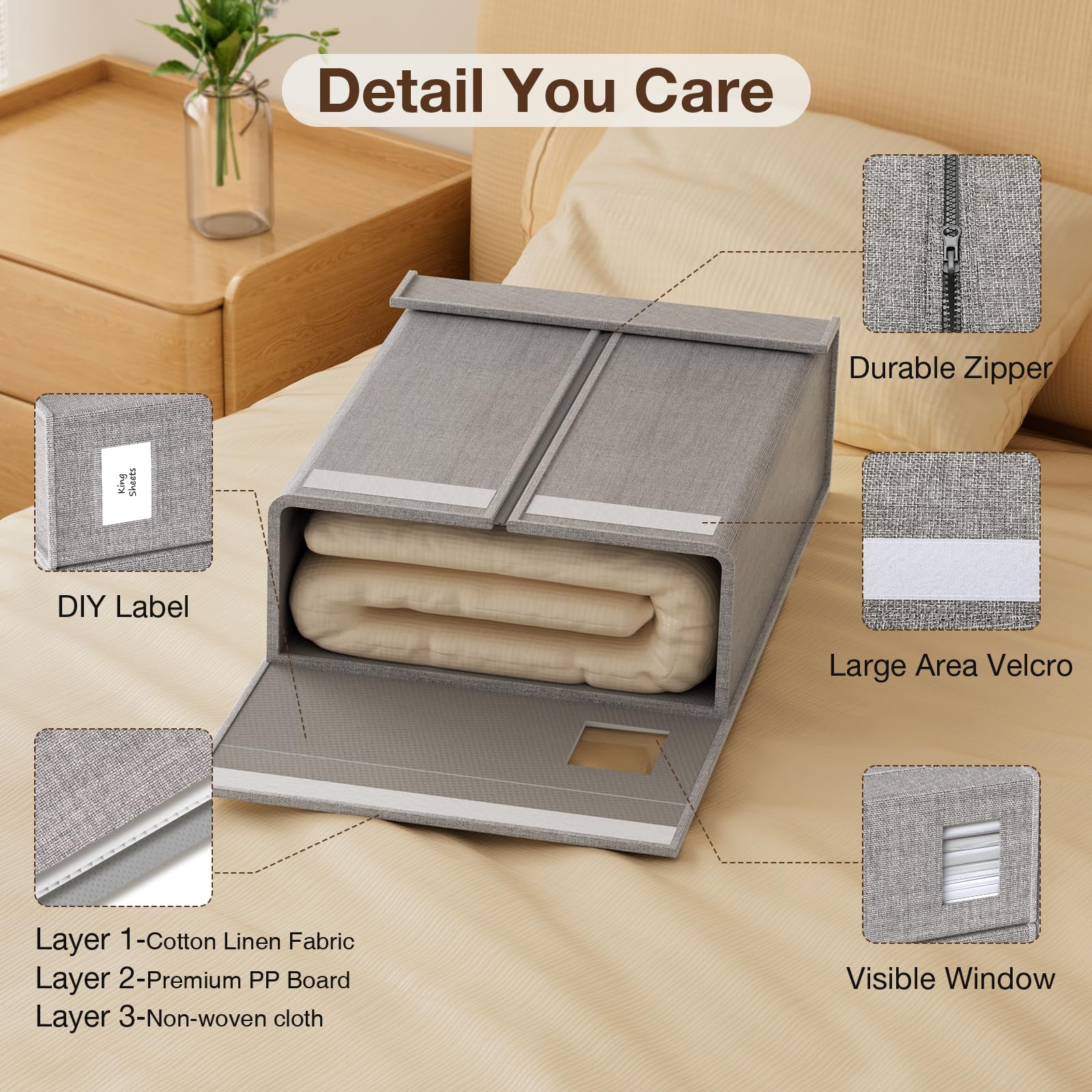 3x Contenitore per Armadio, Cerniera, Organizzatore Sotto Letto, Porta
