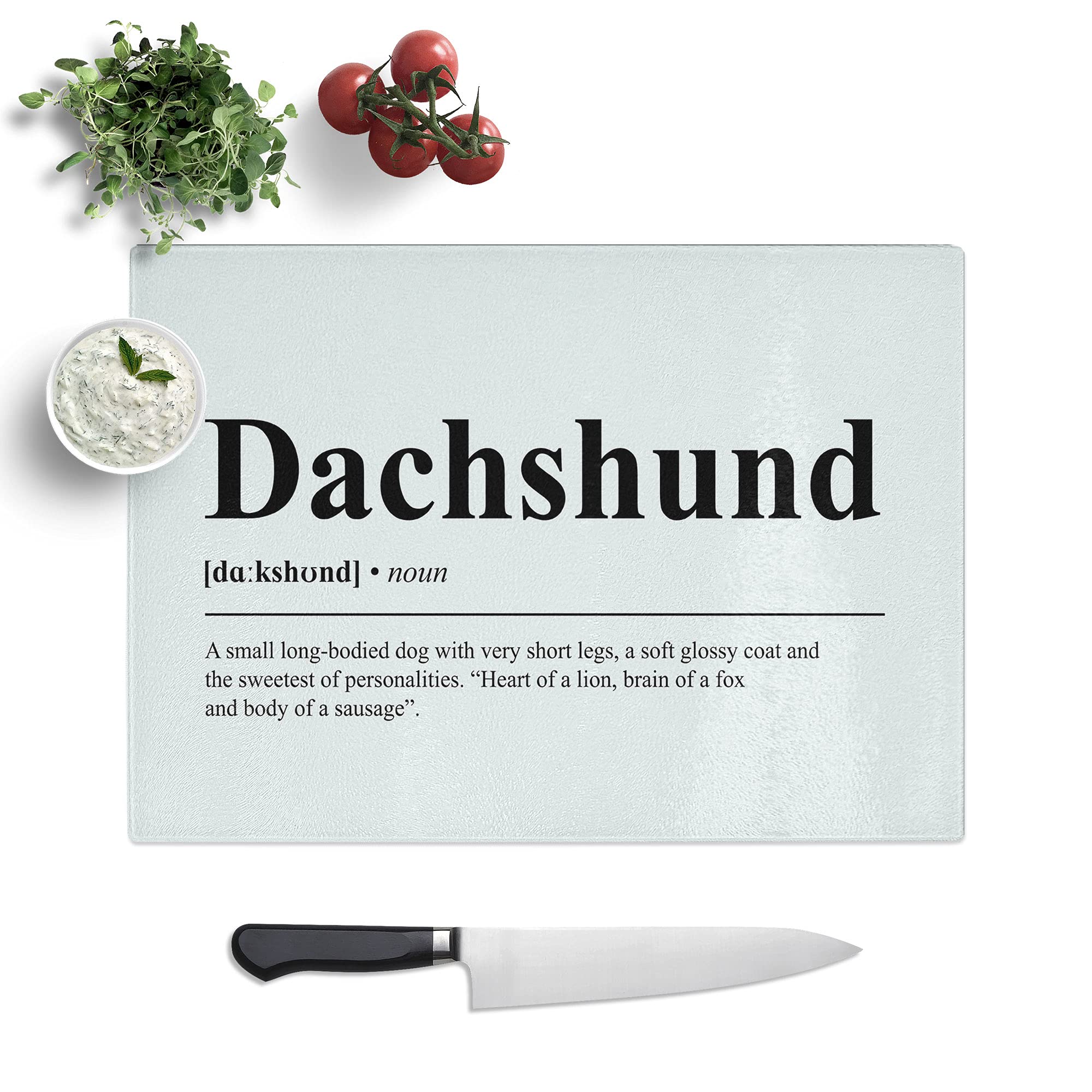 Dictionary Dachshund Typography - Textured Chopping Board - Worktop Saver - Cutting Board - Heat Resistant, Shatterproof and Hygenic - 28.5 x 20 cm
