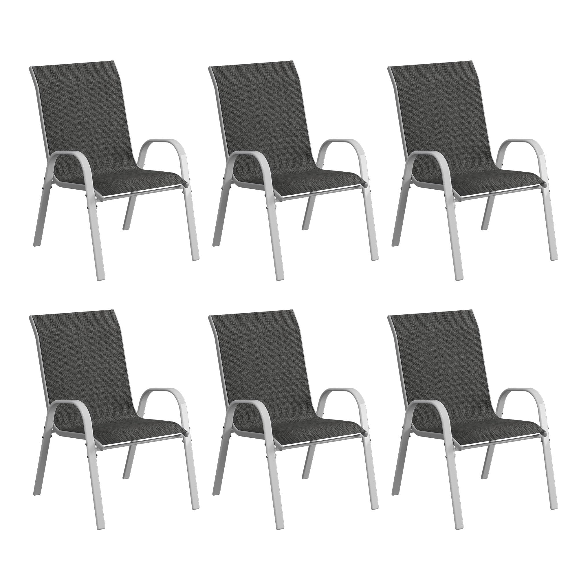 Amopatio Patio Chairs Set of 6, Stackable Outdoor Dining Chairs for All Weather, Silver Frame Outdoor Chair Garden Furniture for Backyard Deck(Dark