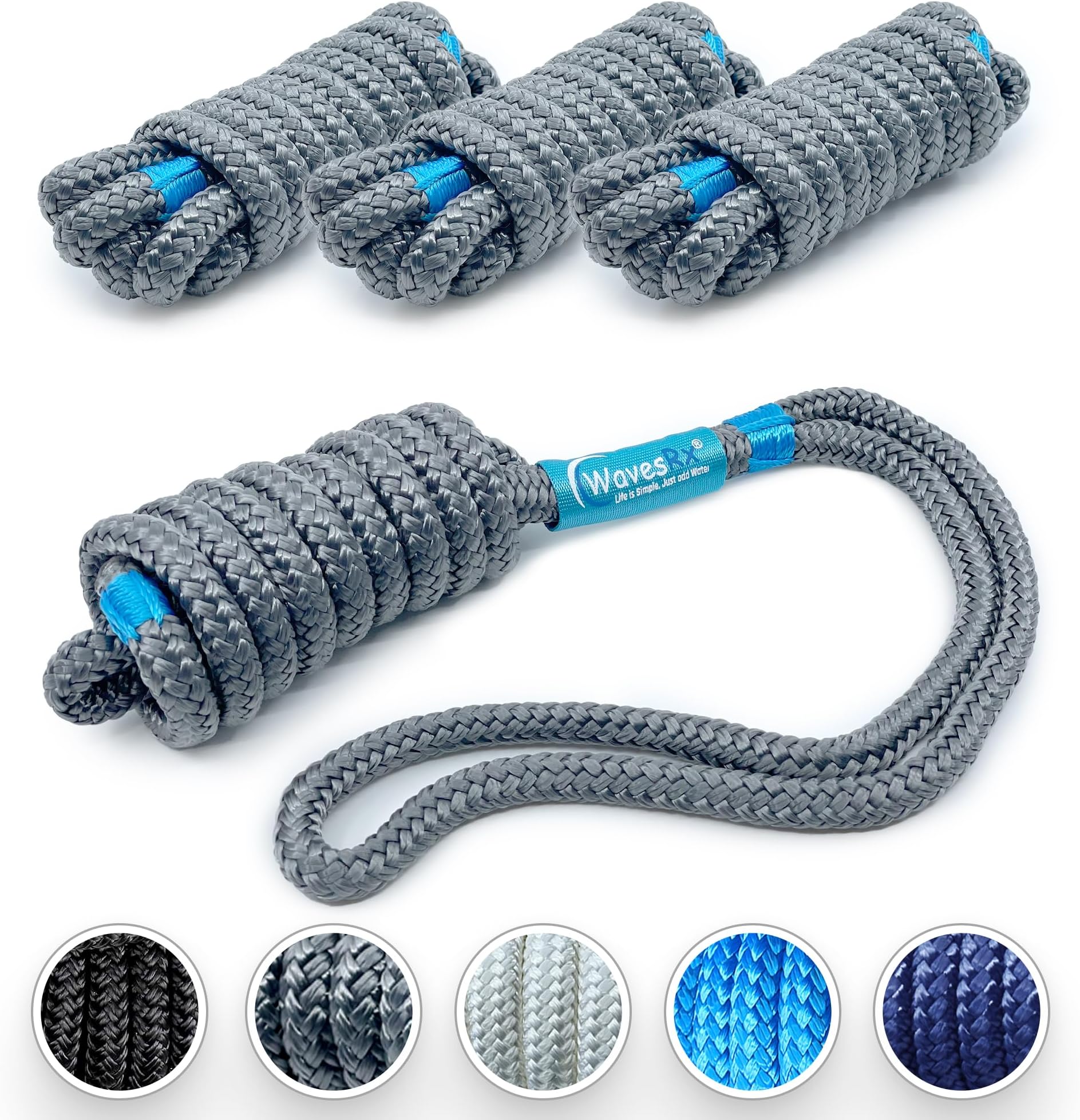 WavesRx Boat Fender Lines 3/8'' x 6' (4PK) Premium Marine