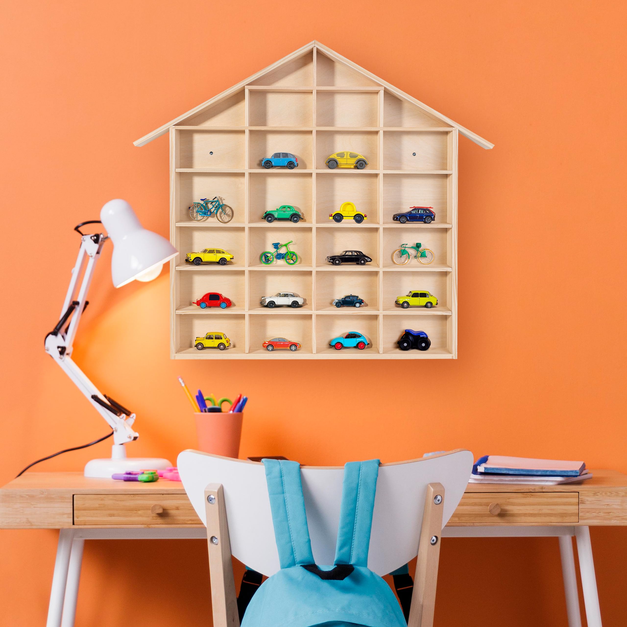 Creative Deco Bacheca da Parete Portaoggetti Scaffale Legno a Forma di Casa 56 x 50 x 3,5 cm 26 Scomparti