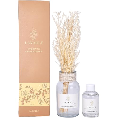 Lavault Reed Diffuser - Long-Lasting Scent Diffusers for Home or Office - Fragrance for Relaxing Atmosphere - Dried Plants and Essential Oils - Reed Diffuser for Bathroom - White Peach Scent - 3.38oz