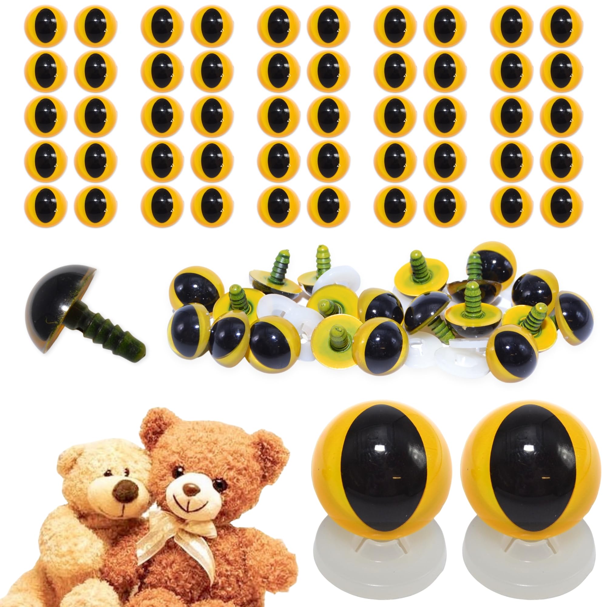 celloexpress 21mm Yellow Cats Eyes with Plastic Backs - Safety Eyes for Soft Toy Teddy Bear Animal Making (Pack of 50 Pairs)