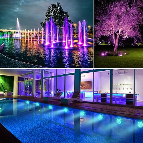 Miniatura 6 de Luces de piscina sumergibles con control remoto, luces de estanque impermeables con ventosas mejoradas, imanes, 16 colores intercambiables, batería