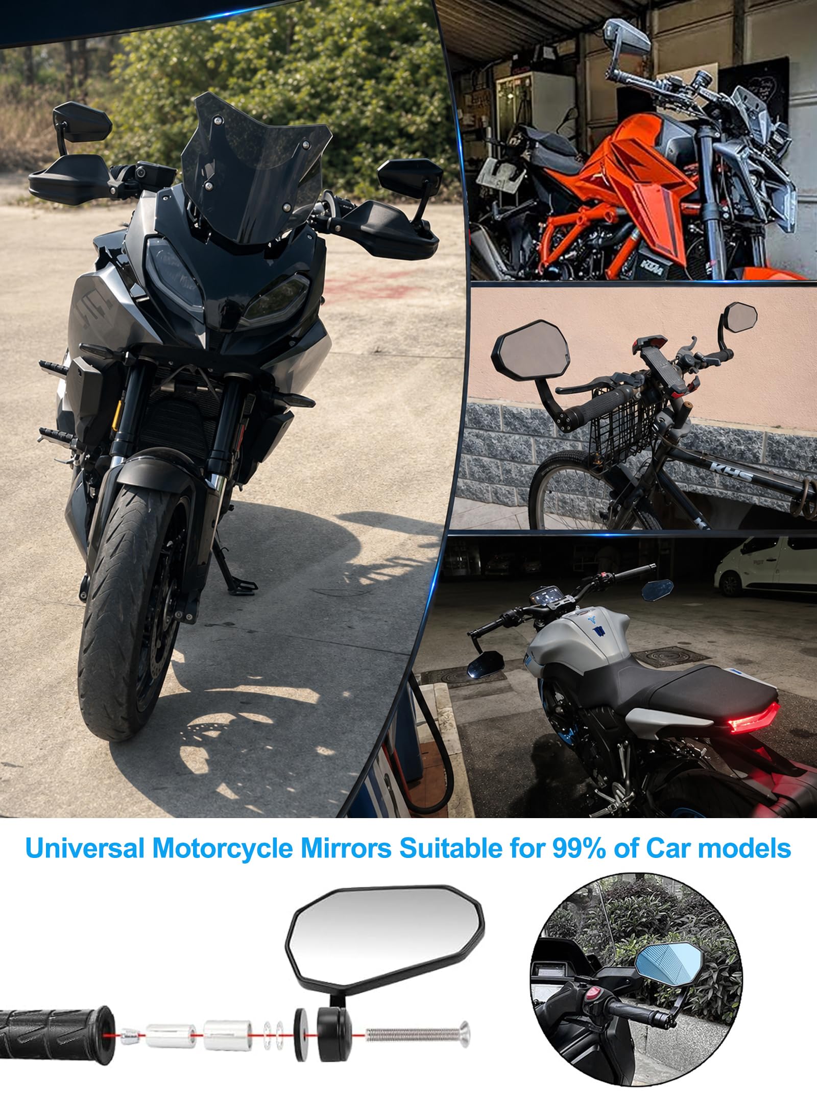 Specchietti Moto Manubrio, 7/8" 22mm Specchietti Moto Omologati E24 CNC Alluminio Specchietto Retrovisore Anti-Glare End Bar Retrovisore per Manubrio 13–19 mm Scooter Cruiser Quad Moped ATV