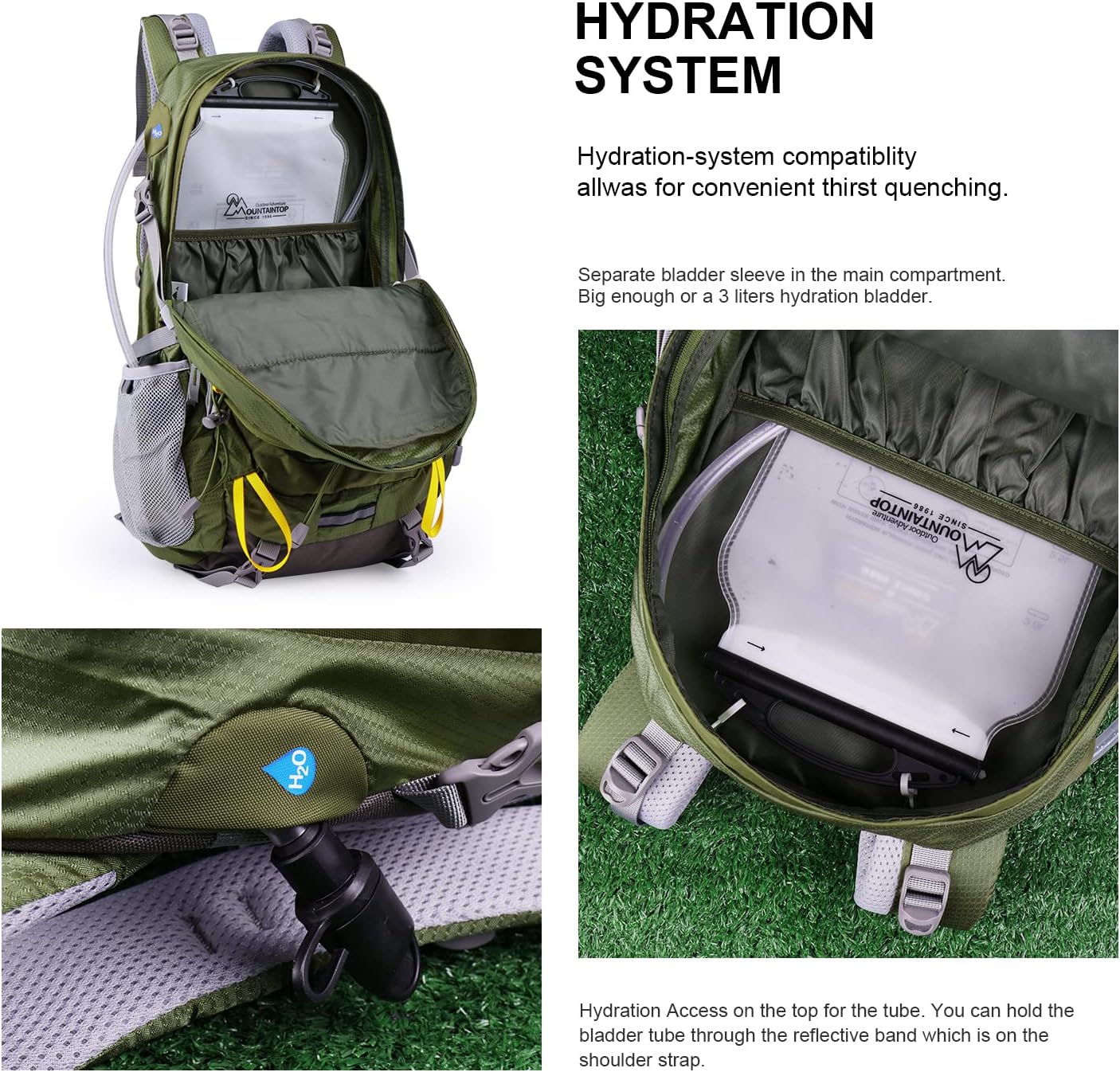 MOUNTAINTOP 40L Hiking Backpack with Rain Covers for Backpacking, Camping, Cycling and Traveling Army Green 40L