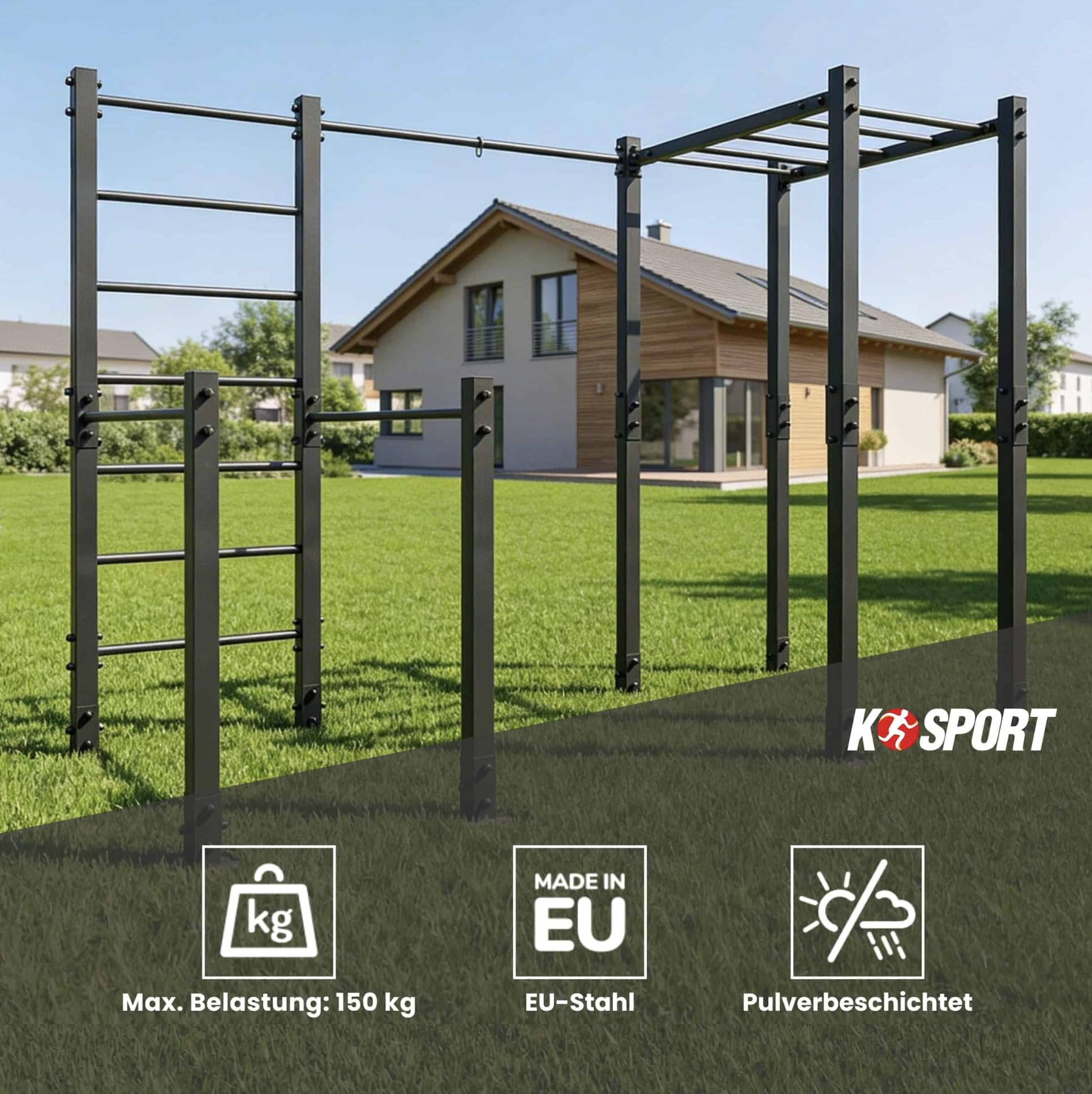 K-Sport: Calesthenics Station d'extérieur avec barre de traction stationnaire et station Dip Charge maximale : 175 kg I Station de musculation résistante, Made in EU