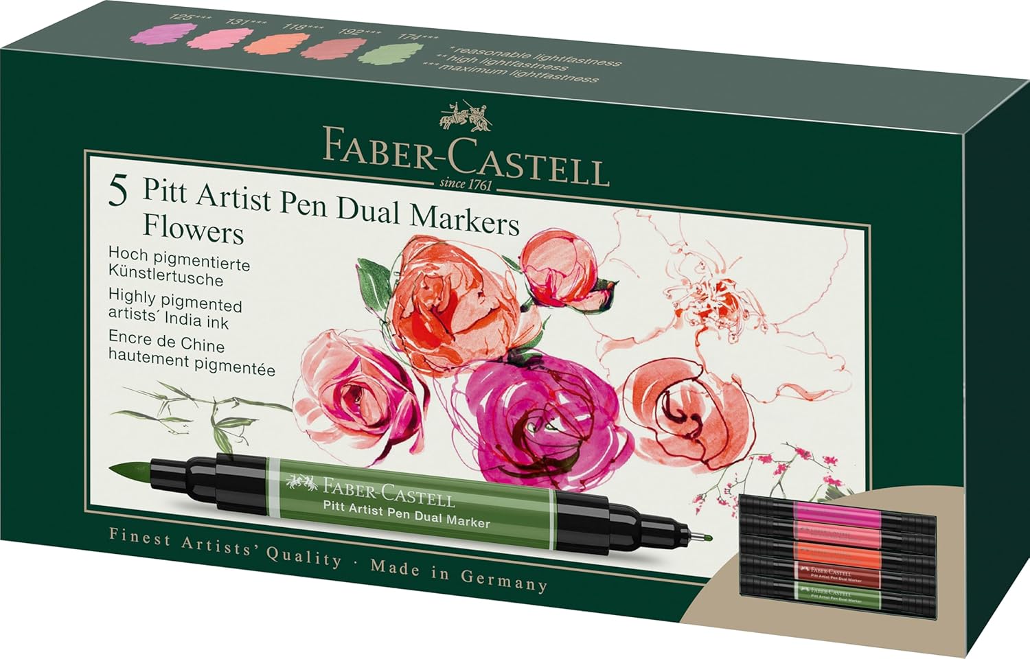 Faber-Castell Pitt Artist Pen Dual Marker Ink Pen – Pack of 5 Flowers
