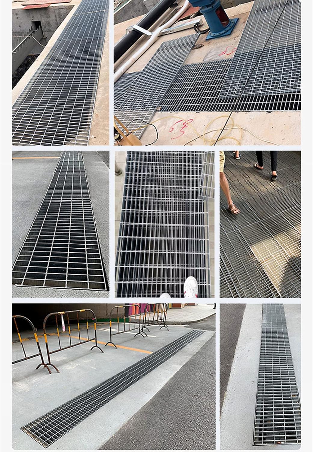 Galvanized Steel Drain Grating Plate, Heavy Duty Sewer Cover for Park Road Lawn Yard, Durable Trench Drainage System
