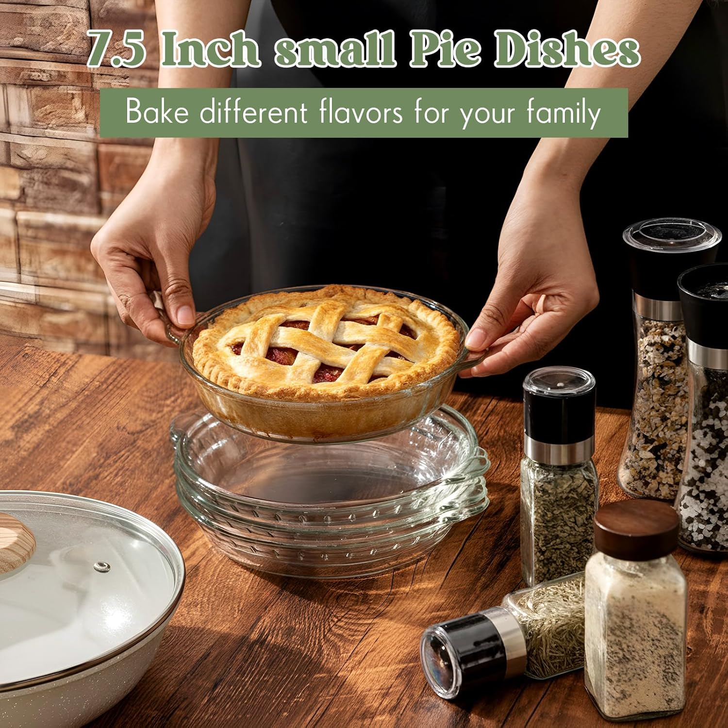 Uiifan 4 Pack 7.5 Inches Mini Glass Pie Pan for Baking Clear Pie Plate with Handles Round Glass Dish for Baking and Serving, Snacks, Salads, Desserts