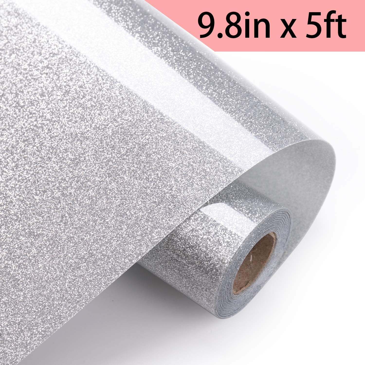 Eygoo Glitter HTV Heat Transfer Vinyl 9.8Inch x5Feet Rolls,Glitter Iron On Vinyl for Cricut and Other Cutters,Easy to Cut Glitter Htv Rolls,Glitter HTV Vinyl for T-Shirt(Silver)