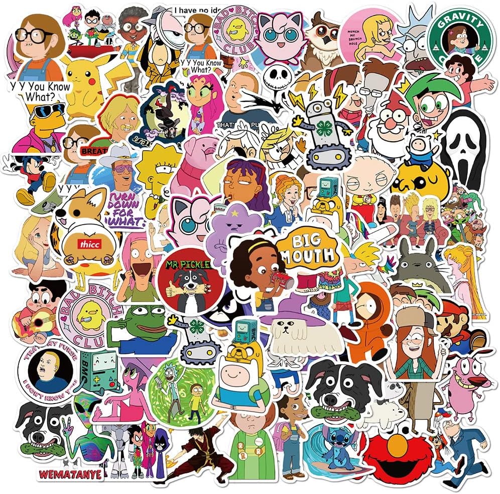 101pcs Cartoon Stickers for Water Bottle Teen and Kids, Cute Waterproof Laptop Computer Skateboard Bicycle Luggage Guitar Travel Case Bike Decal