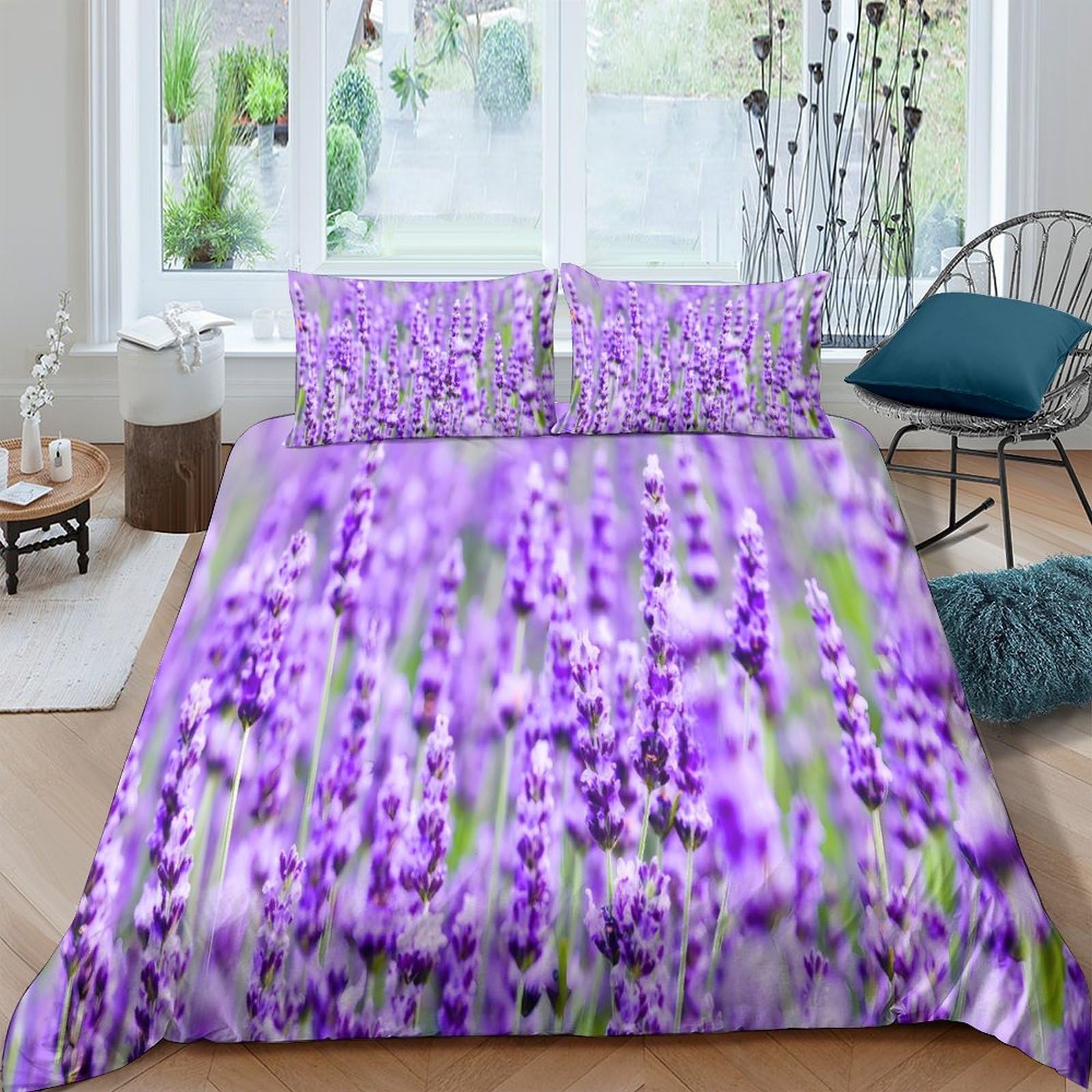 Ctjqhvkz Style-5 3D Printed Lavender Field Fitted Sheet Microfiber Soft Breathable Purple Blossom Mattress Cover For Bedroom Guest Room Decor Single（135X200cm）