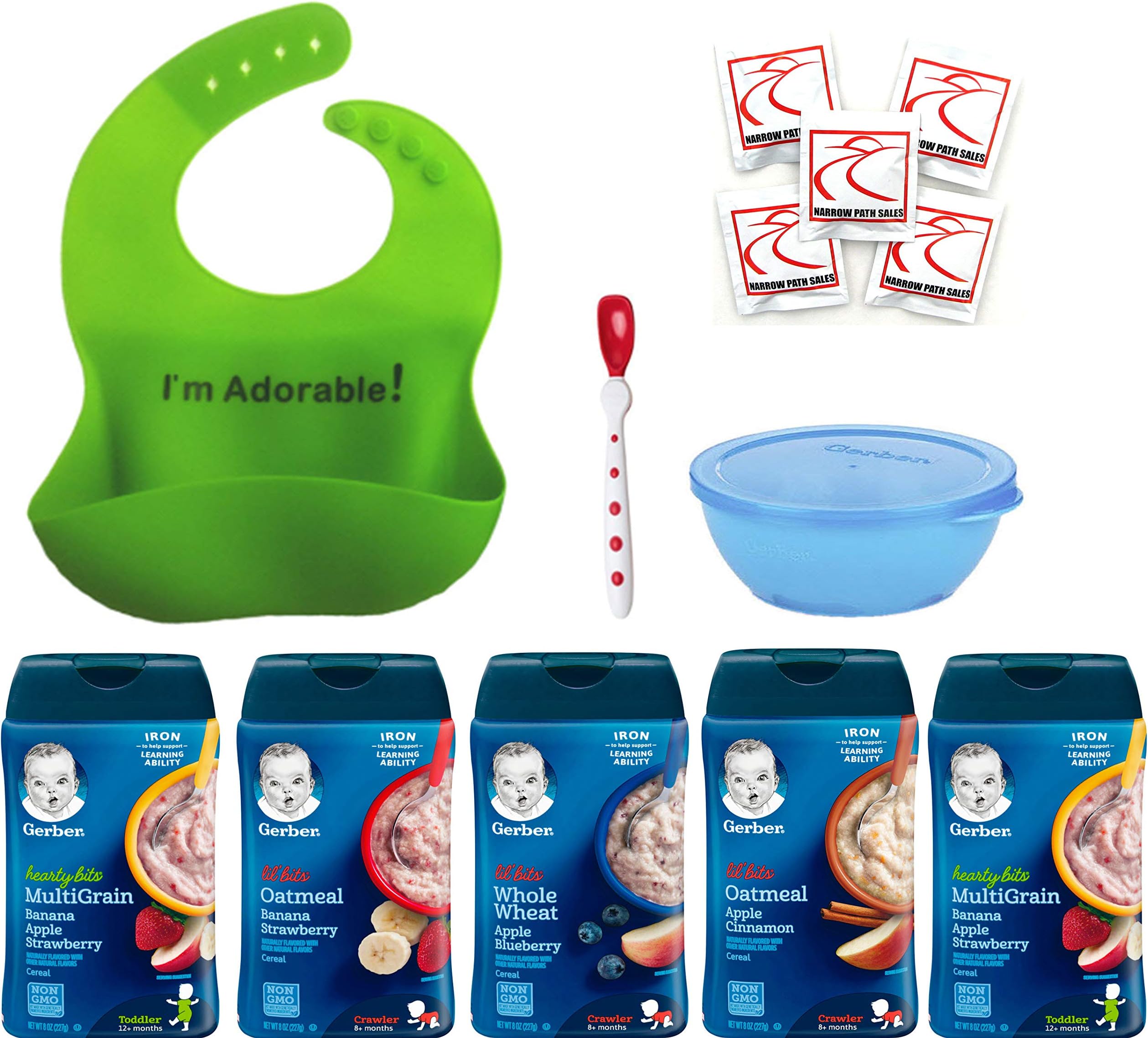 Gerber Lil' Bits & Hearty Bits Baby Cereal Variety Pack For Crawlers and Toddlers.Strawberry, Cinnamon, and Blueberry. Bundle of 5