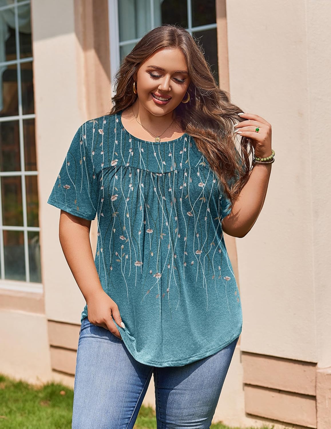 IN'VOLAND Womens Plus Size Tops Short Sleeve Tunic Crew Neck Shirts Summer Casual Loose Blouse 1X-5X - Image 2