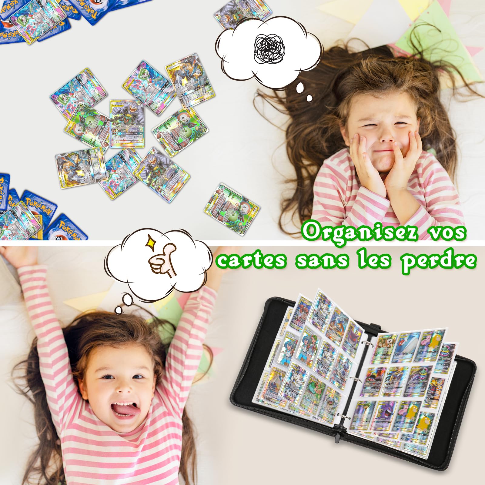 Classeur Carte,Capacité de 50 pages de 900 Cartes, Porte Cartes,Organisateur de cartes,Porte Cartes en cuir Imperméable Fermeture éclair, un cadeau les garçons et les filles - CM900