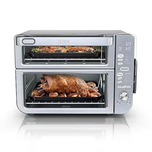 Ninja Countertop Oven Double Stack XL & Air Fryer with Pro Cook System, 12-in-1, Flexdoor, FlavorSeal, SMART FINISH with DualZone Technology, Air Fryer, Bake, Broil, Reheat, Stainless Steel, DCT651 - Stainless 12-in-1 with Thermometer