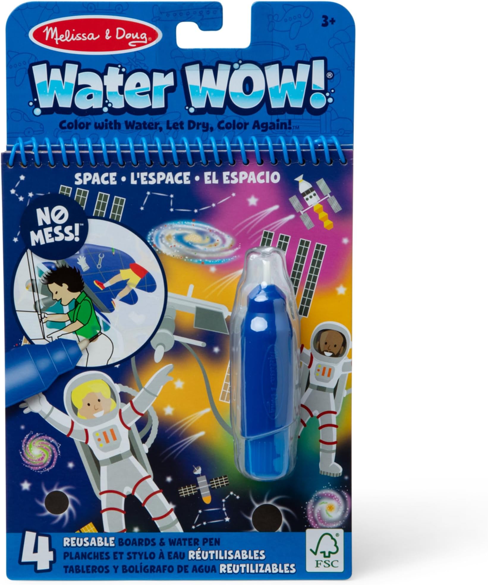 Water Wow – Space – Reusable Water-Reveal Activity Pad with Refillable Pen – 4 Color Pages with Hidden Space Scenes – Mess-Free Creative Fun for Kids Ages 3+ | MD30178