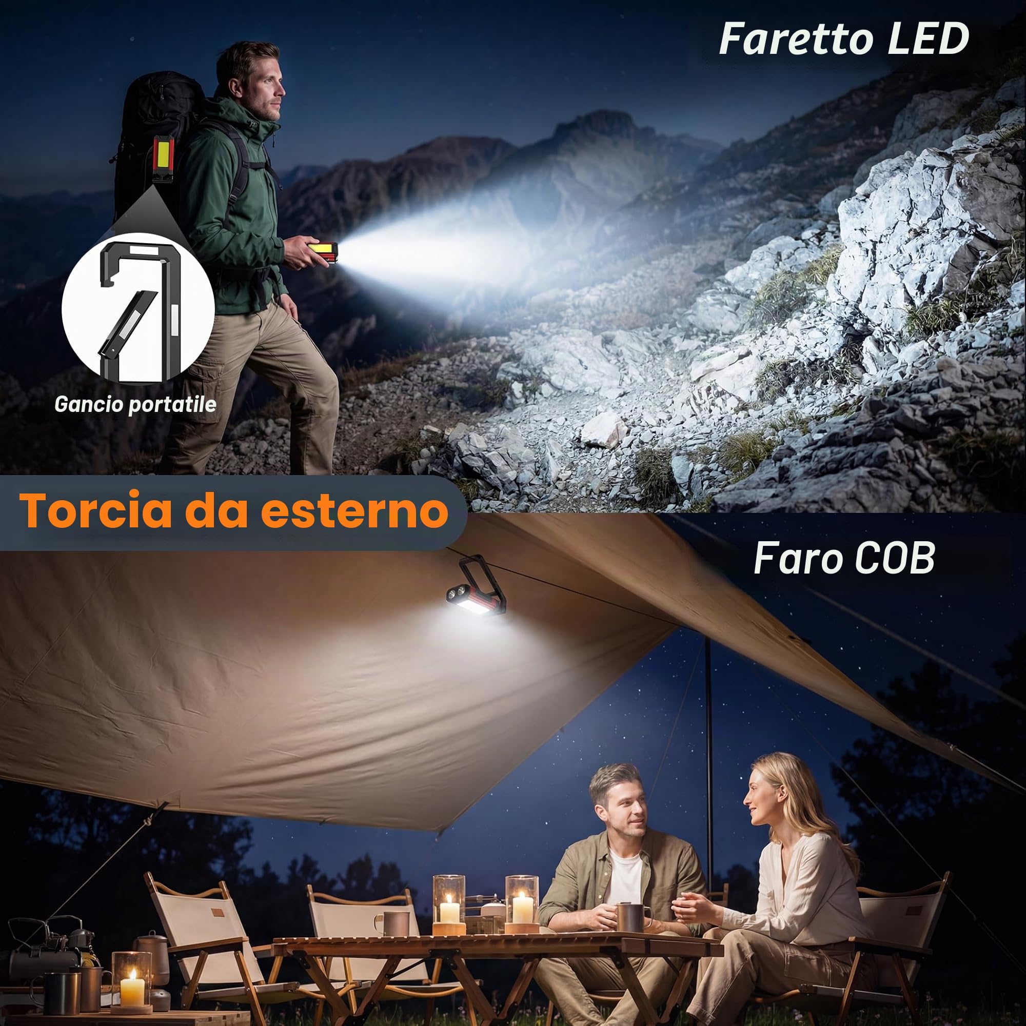 Daphomeu Lampada da Lavoro LED Ultra Luminosa - Lampada da Officina con Batteria Ricaricabile, Base Magnetica e Funzione Girevole - Ideale per Officina, Riparazioni Auto e Campeggio